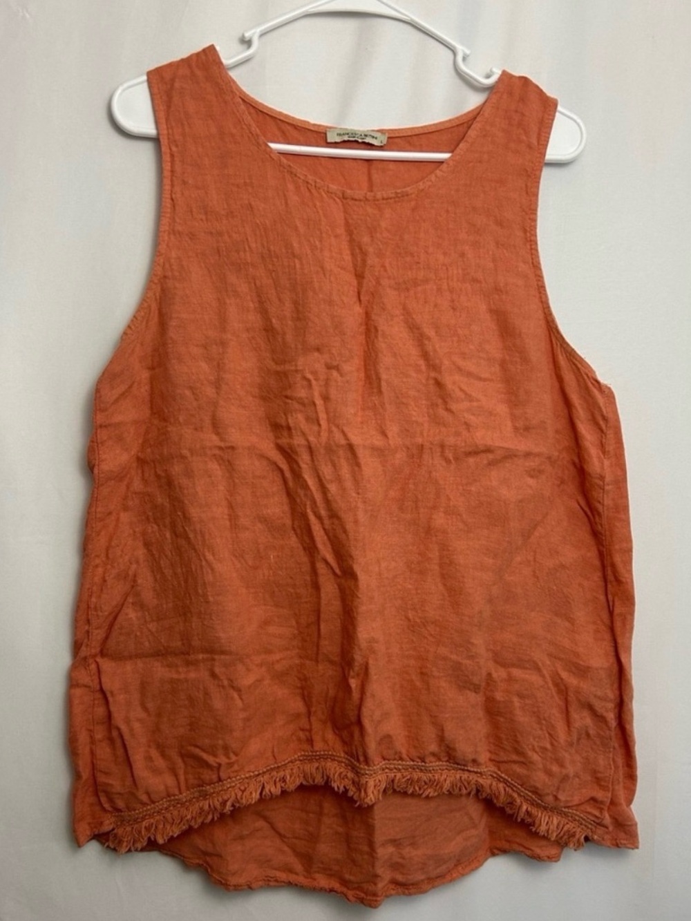 Francesca Bettini Sleeveless Fringe Hem Linen Tank Top - Orange 0065